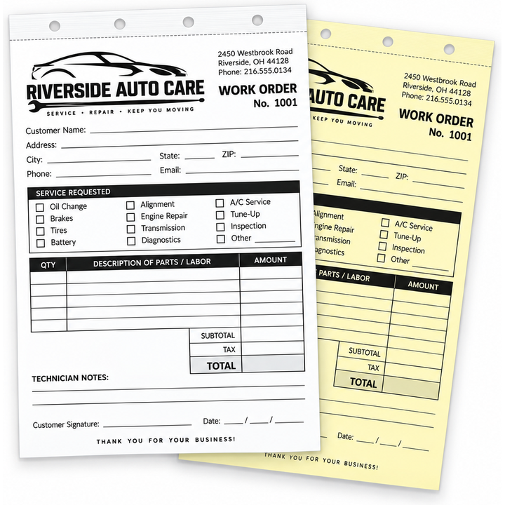 2-part custom snap-apart forms custom printed in black ink, 5.5 x 8.5 inches
