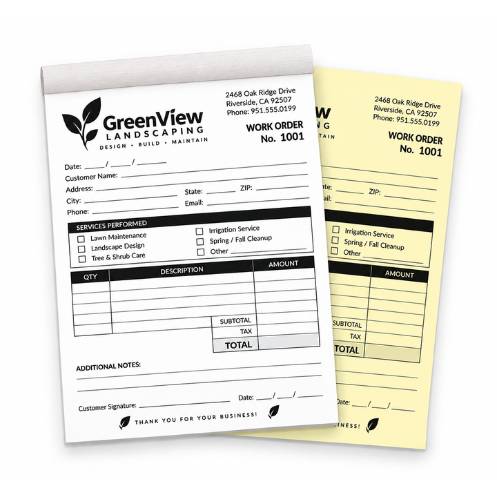 Custom 5.5x8.5 duplicate carbonless books printed in black ink with wrapped cover