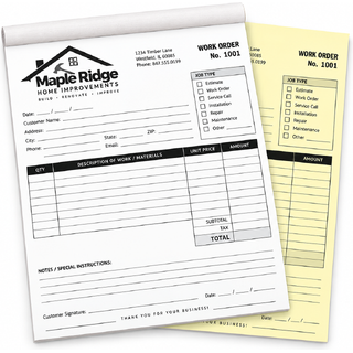 2-part custom duplicate carbonless books printed in black ink, 8.5 x 11 inches