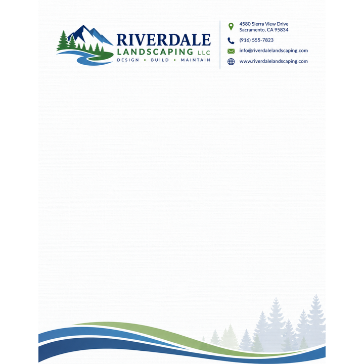Custom linen letterhead printed in full color on 24 lb. white linen paper, 8.5 x 11 inches