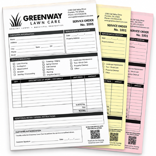 Custom 3-part glued-edge carbonless form printed in black ink, 8.5x14 legal size