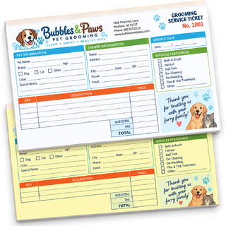 2-part full color glued-edge carbonless forms in 5.5 x 8.5 landscape orientation