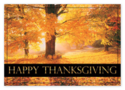 Custom printed Thanksgiving card reflecting a beautiful Fall scenery.