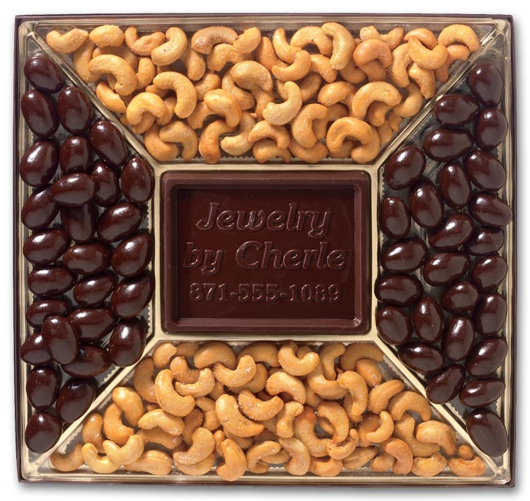 Personalized Chocolate Covered Almonds & Cashews Holiday Gift Box.