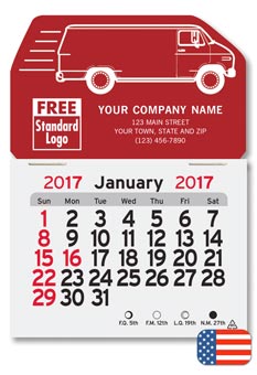 2017 monthly magnet calendars with a van design and your choice of colors.