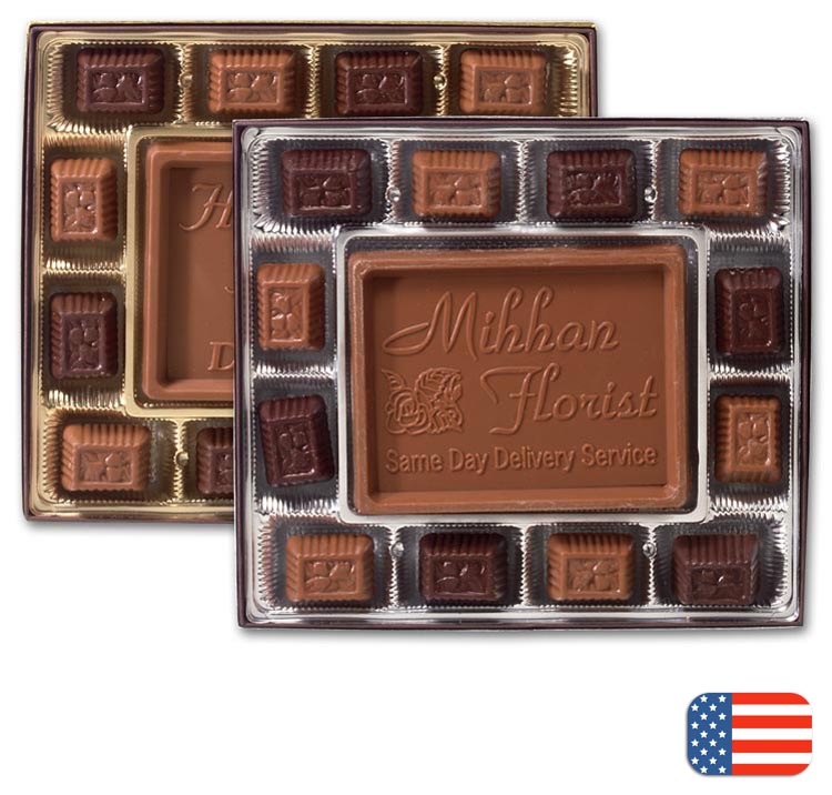 Beautiful chocolate gift box with molded custom options