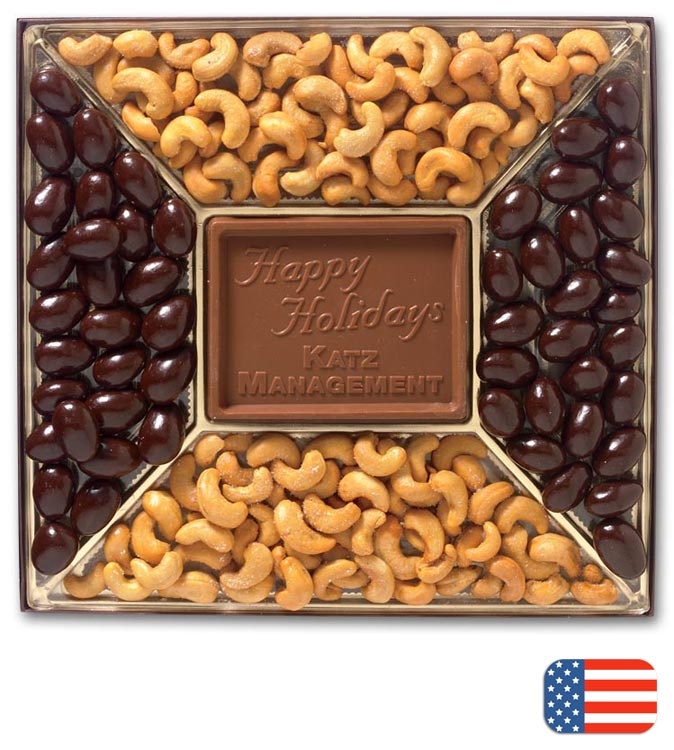 Attractive gift box with chocolate almonds and cashews