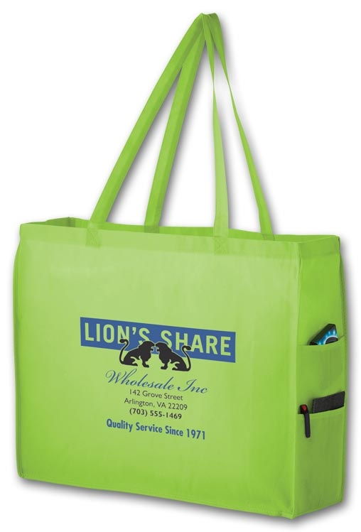 This side pocket tote is an ideal way to promote your business. 