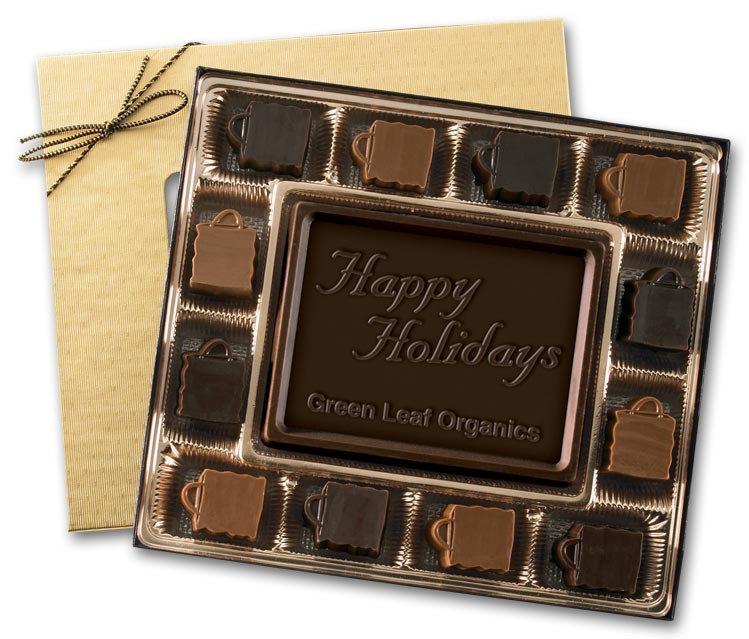 Dar chocolate covered truffles in a holiday gift box for retail shop owners and customers. 