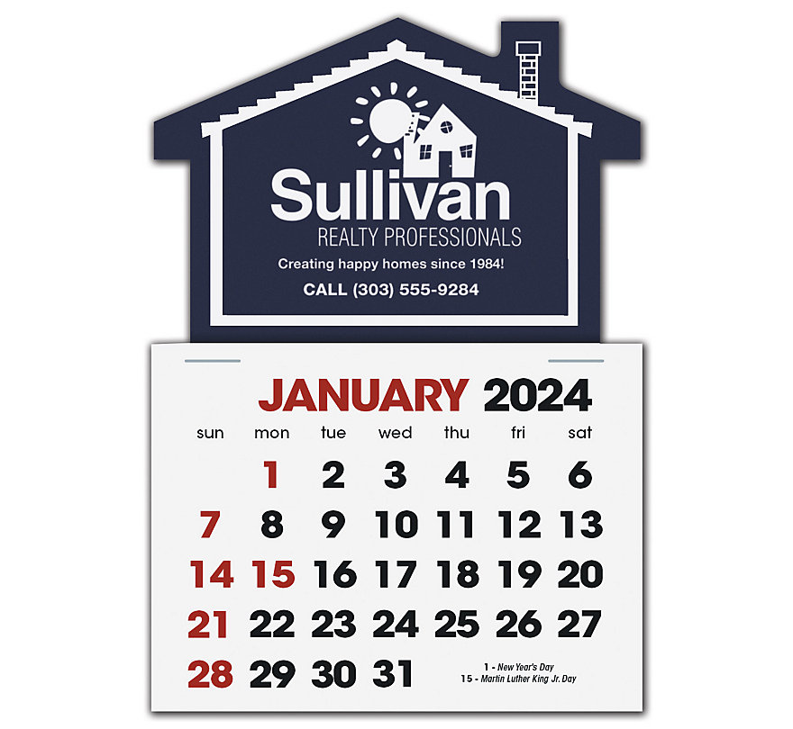 2024 self-adhesive calendar with a house shape design.