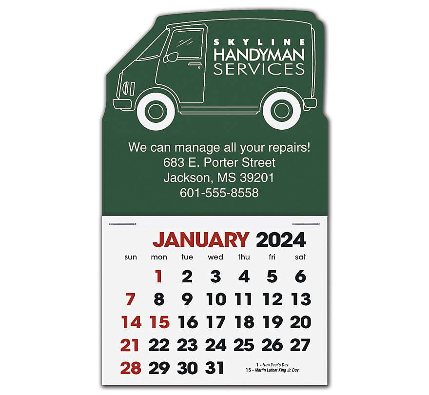 2024 label calendars custom printed with a delivery van design.