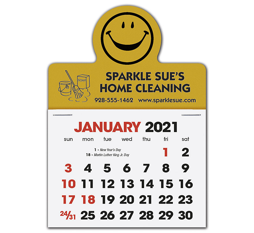 2021 sticky calendars personalized with a smiley face.