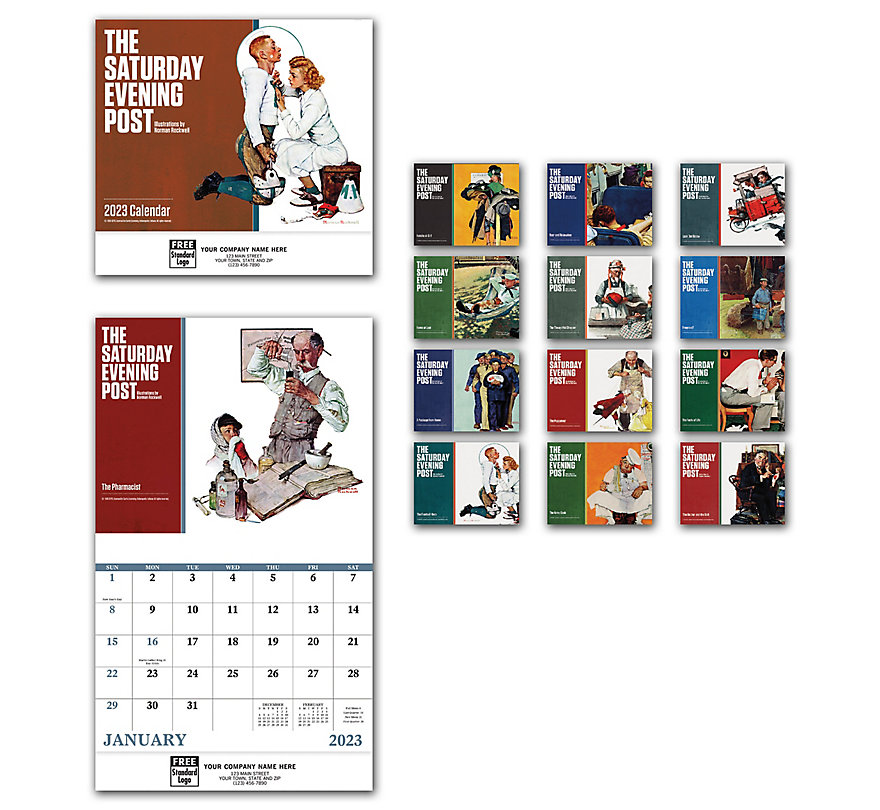 2023 wall calendars featuring nostalgic Norman Rockwell images. Saturday Evening Post edition.