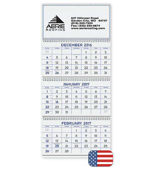 Custom printed 2017 wall calendars with 3 months glance to showcase your company name.