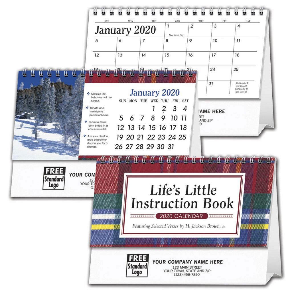 Custom printed 2020 desktop calendar featuring life's little instructions theme.
