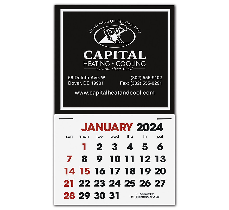 2024 self-adhesive calendars with square shaped design and border detail.