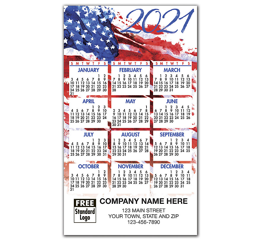 These are 2021 customized patriotic calendars featuring 4 scenes of the American heritage.