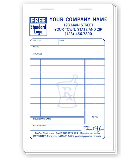Large pharmacy sales slips that you can customize online with your logo.