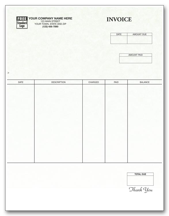 Custom Laser Invoice Parchment show your customers  your professionalism. Detachable to allow easy payment.