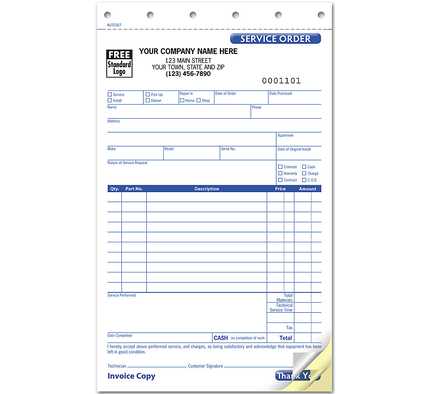 Customize these duplicate service invoices online today.
