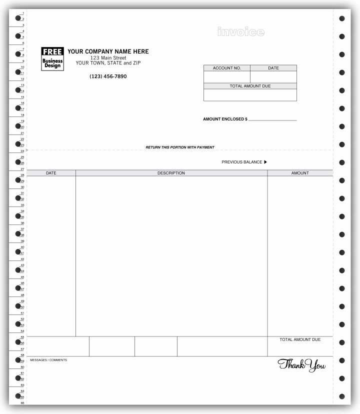 Custom Laser/Inkjet Invoices have a handy detachable stub for return with payment. 