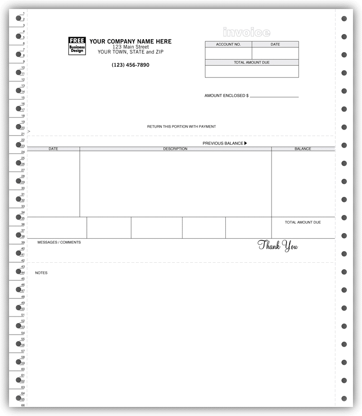 Custom Continuous Invoices have a handy detachable stub for return with payment. 