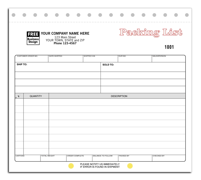 127 - Personalized Carbonless Packing Lists