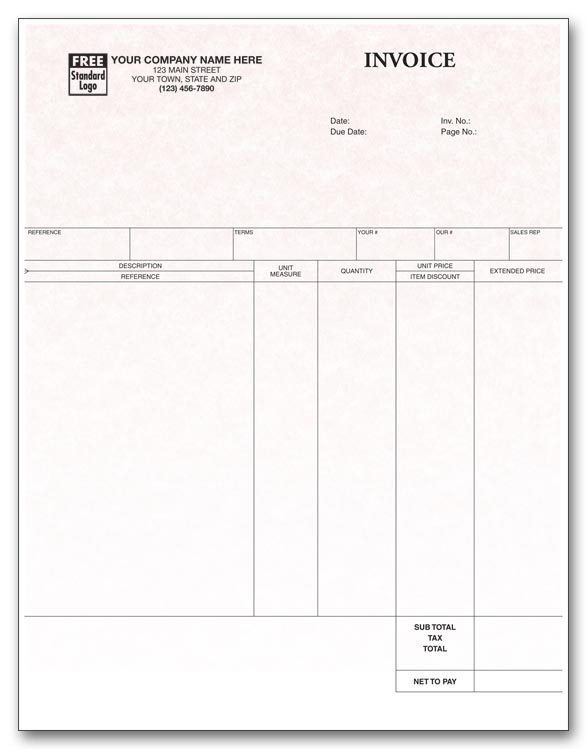 Custom Laser Service Invoice Parchment