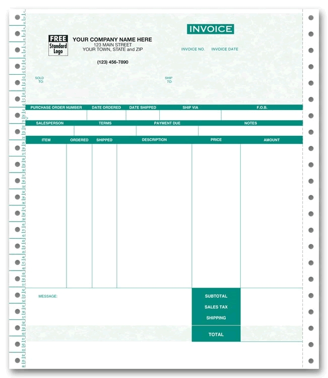 13190G - Personalized Continuous Invoices for One-Write Plus