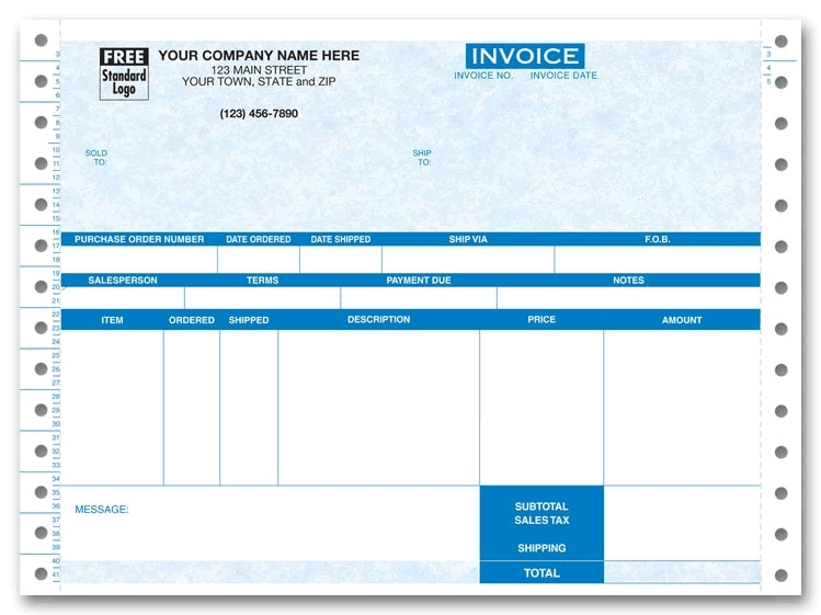 13199G - Custom Imprinted Continuous Inventory Invoices