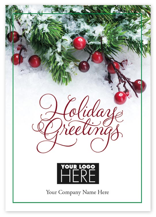 Holiday card with unique touch of berry sprig and personalization options

