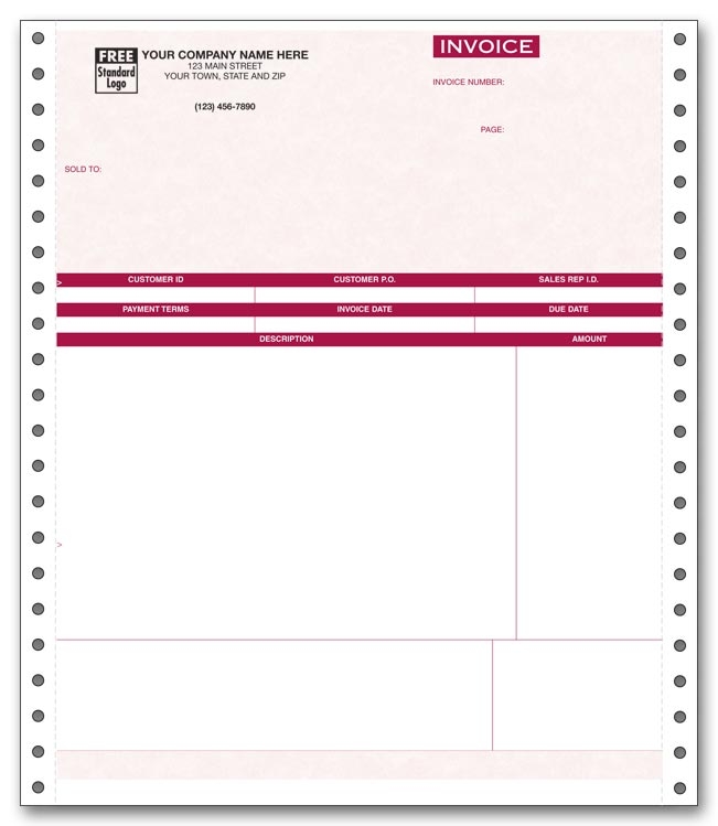 These custom printed service invoices come on a colored parchment background. Use with Peachtree.