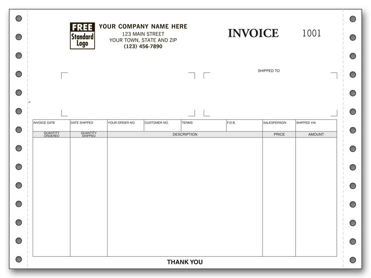 Custom Continuous Invoice that has plenty of room for recording details. Works on any continuous printer.