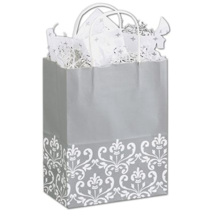 Wrap your items in style with these attractive and sturdy grey shopping bags with a white accent.