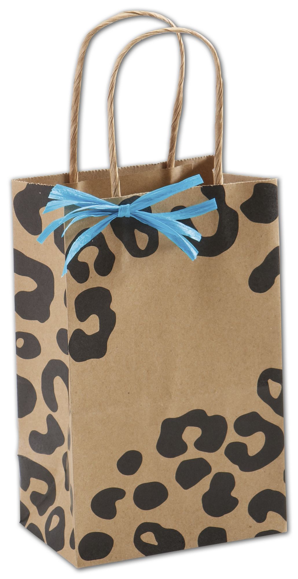 These sturdy kraft bags with a bold black cheetah print package your purchases or gifts stylishly.