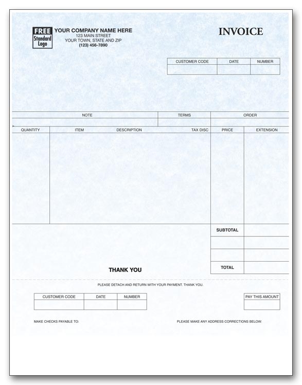 Personalized Laser Invoices with ample room to record necessary information.