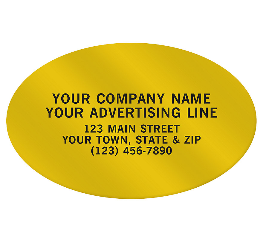 Custom printed oval labels with business name and/or logo.