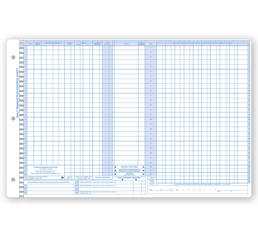 Bookkeeping control sheets for peg systems
