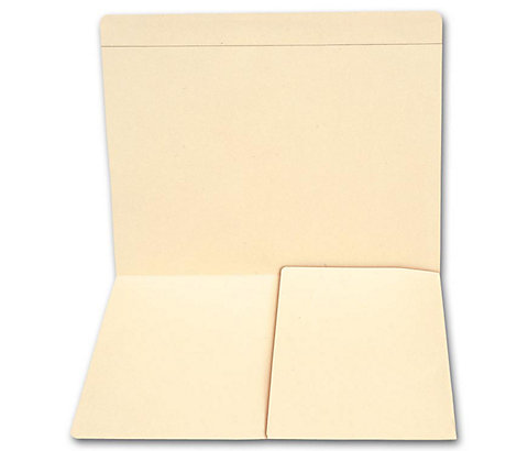 Pocket Manila folders feature: Die-cut slits for fasteners. Durable 11 pt manila stock. Scored for easy label placement.