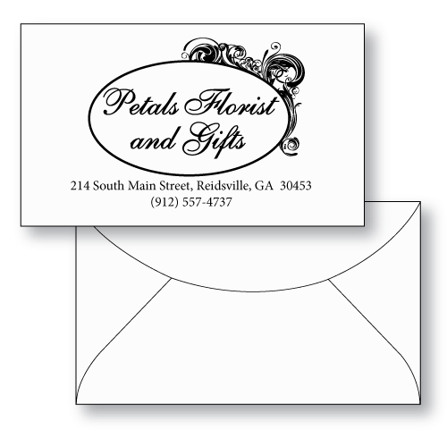 Custom printed envelopes for florist gift cards.