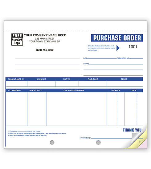 Custom printed small purchase orders, available in duplicate format.