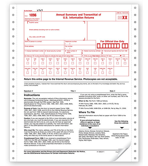 Duplicate Continuous 1096 Tax Forms