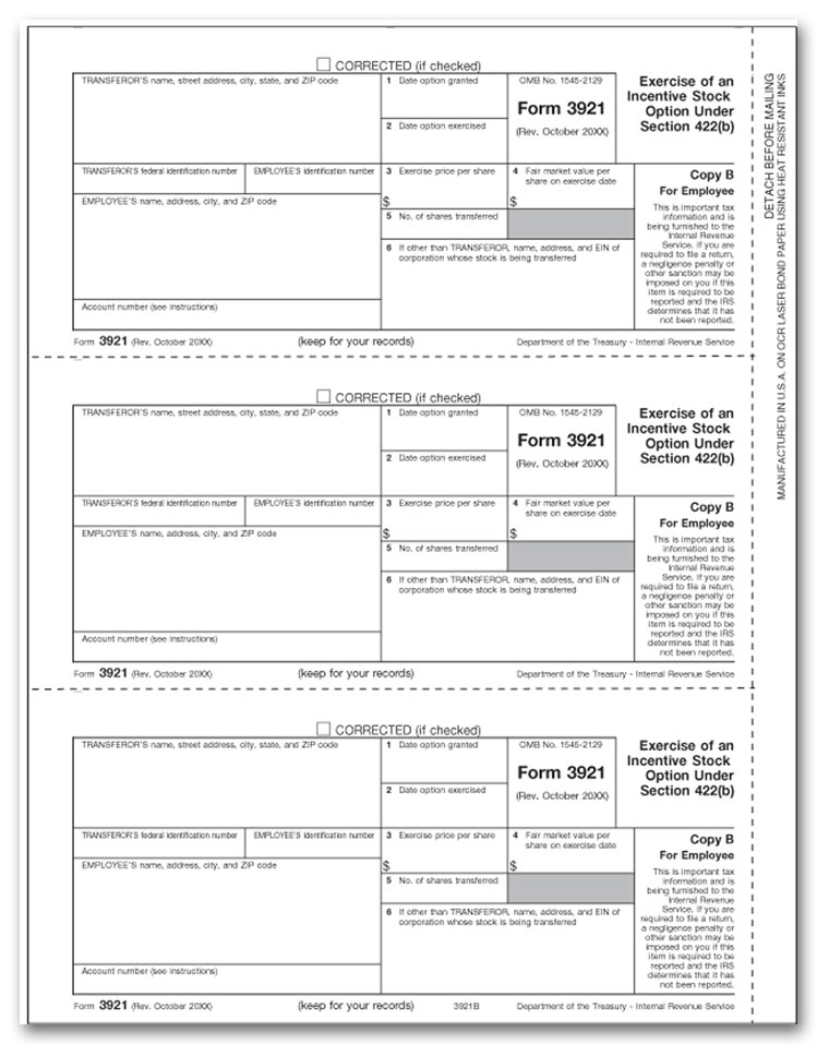 TF3921B - 3921 Laser Tax Forms, Copy B