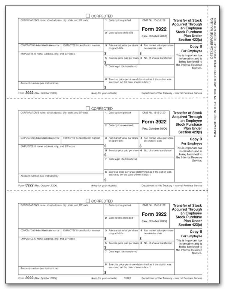TF3922B - 3922 Laser Tax Forms, Copy B