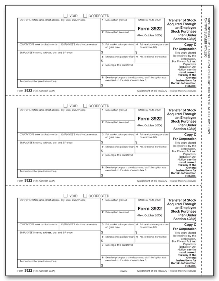 TF3922C - 3922 Laser Tax Forms, Copy C
