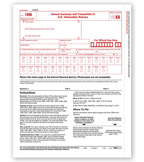 TF5100 - Laser 1096 Form - Summary & Transmittal Sheet