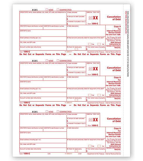 TF5137 - IRS Approved Tax Forms - Laser 1099 C - Copy A