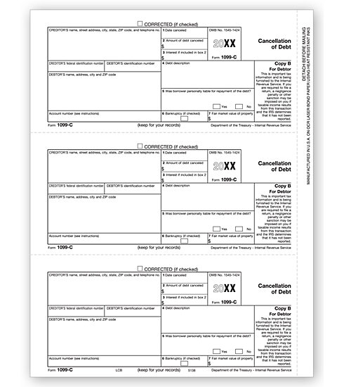 TF5138 - IRS Approved Tax Forms - Laser 1099 C - Copy B