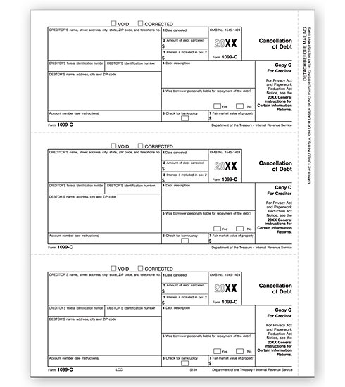 TF5139 - IRS Approved Tax Forms - Laser 1099 C - Copy C