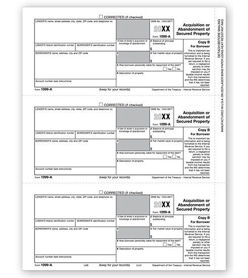 TF5147 - IRS Approved Tax Forms - Laser 1099 A - Copy B